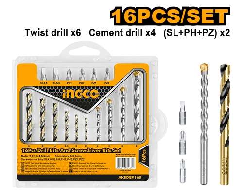 16PCS drill bits & screwdriver bits set